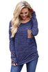 Sexy Blue Lace up Sleeve Front Pocket Women's Casual Top